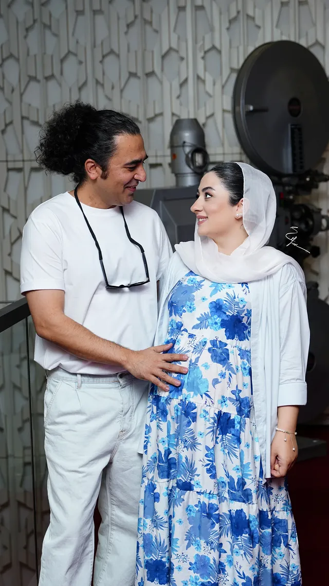 الهام طهموری باردار در کنار همسرش حامد احمدجو