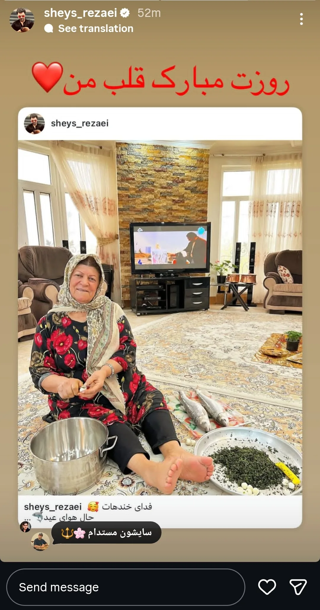 بازیگران و سلبریتیها روز مادر را به مادرانشان تبریک گفتند استوری شیث رضایی به مناسبت تبریک روز مادر